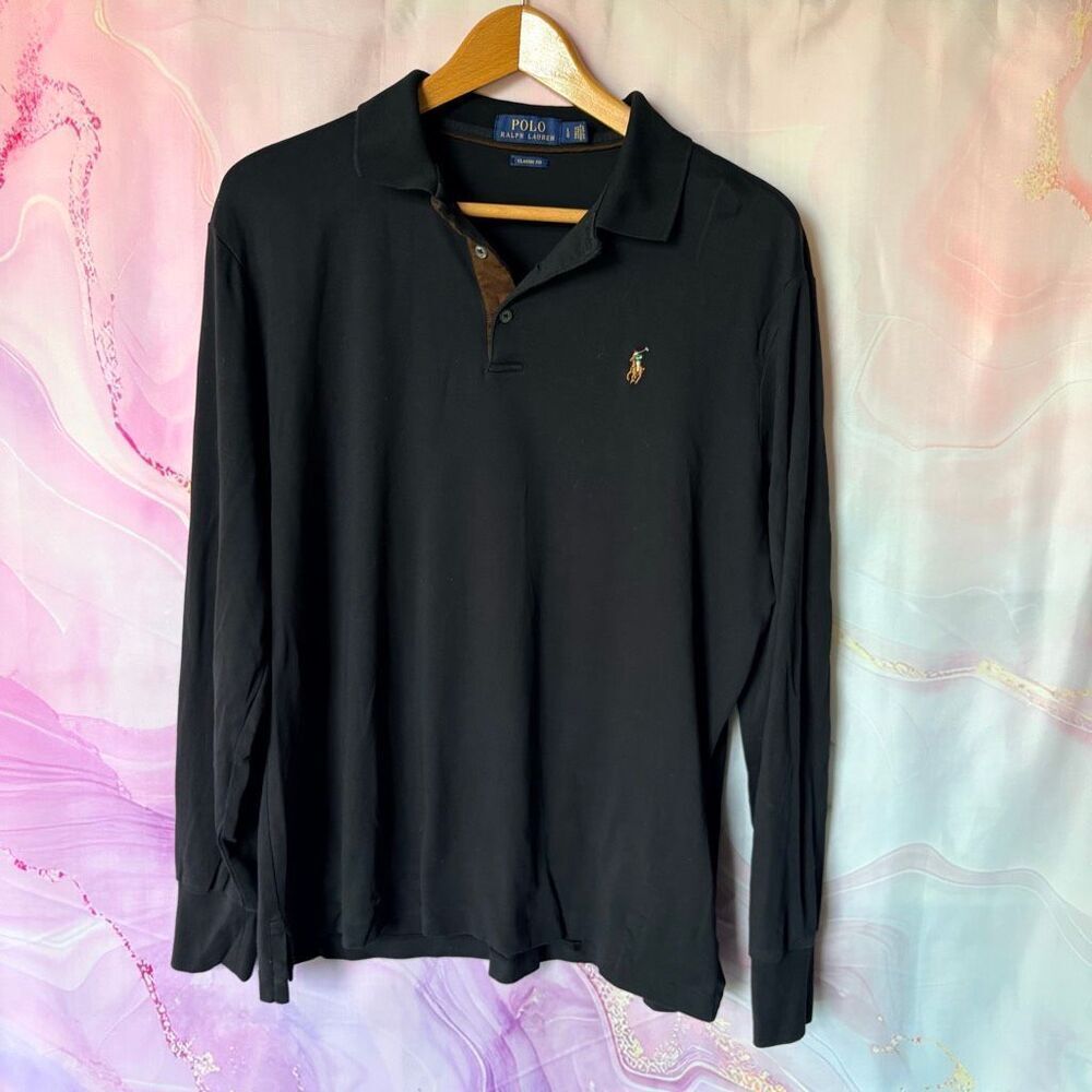 Polo Ralph Lauren L Black Long Sleeve Shirt Preppy Classic Sporty Professional